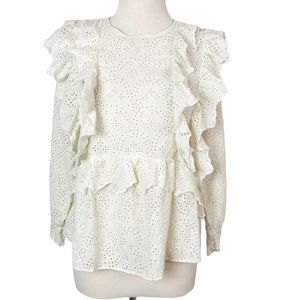 the GREAT. Eyelet Ruffle Flutter top size 1 ivory
